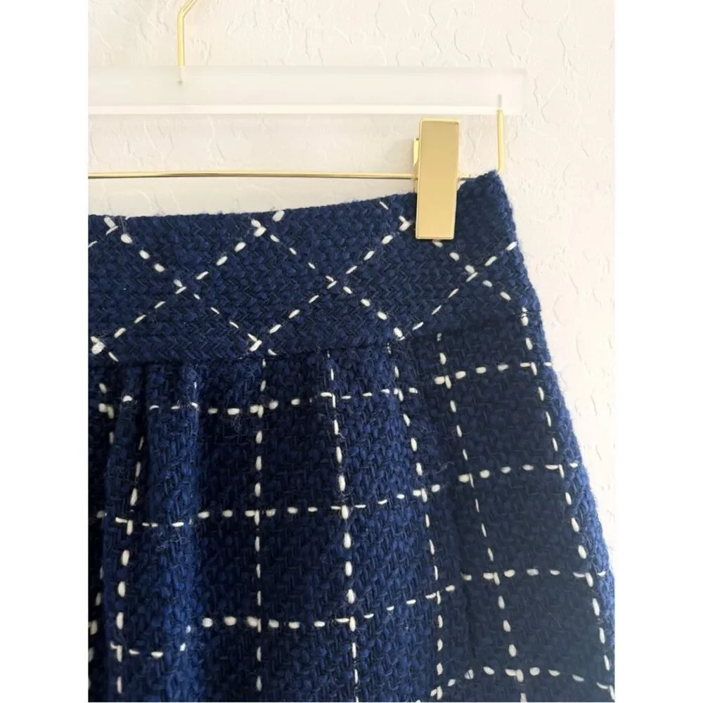 Maeve Anthropologie Wool Tweed Converging Bits Skirt Navy in Navy Blue Size 4